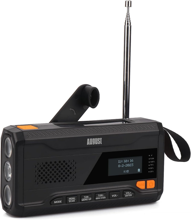 Kurbelradio DAB/FM/Bluetooth -August MB290B- Solar Radio 4500mAh wiederaufladbare Powerbank, 3 Modi