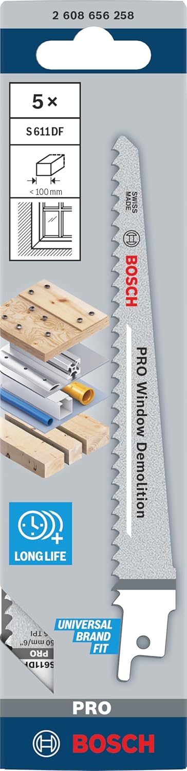 Bosch Professional 25 Stück Säbelsägeblatt S 611 DF Heavy for Wood and Metal (Länge 150 mm, Zubehör