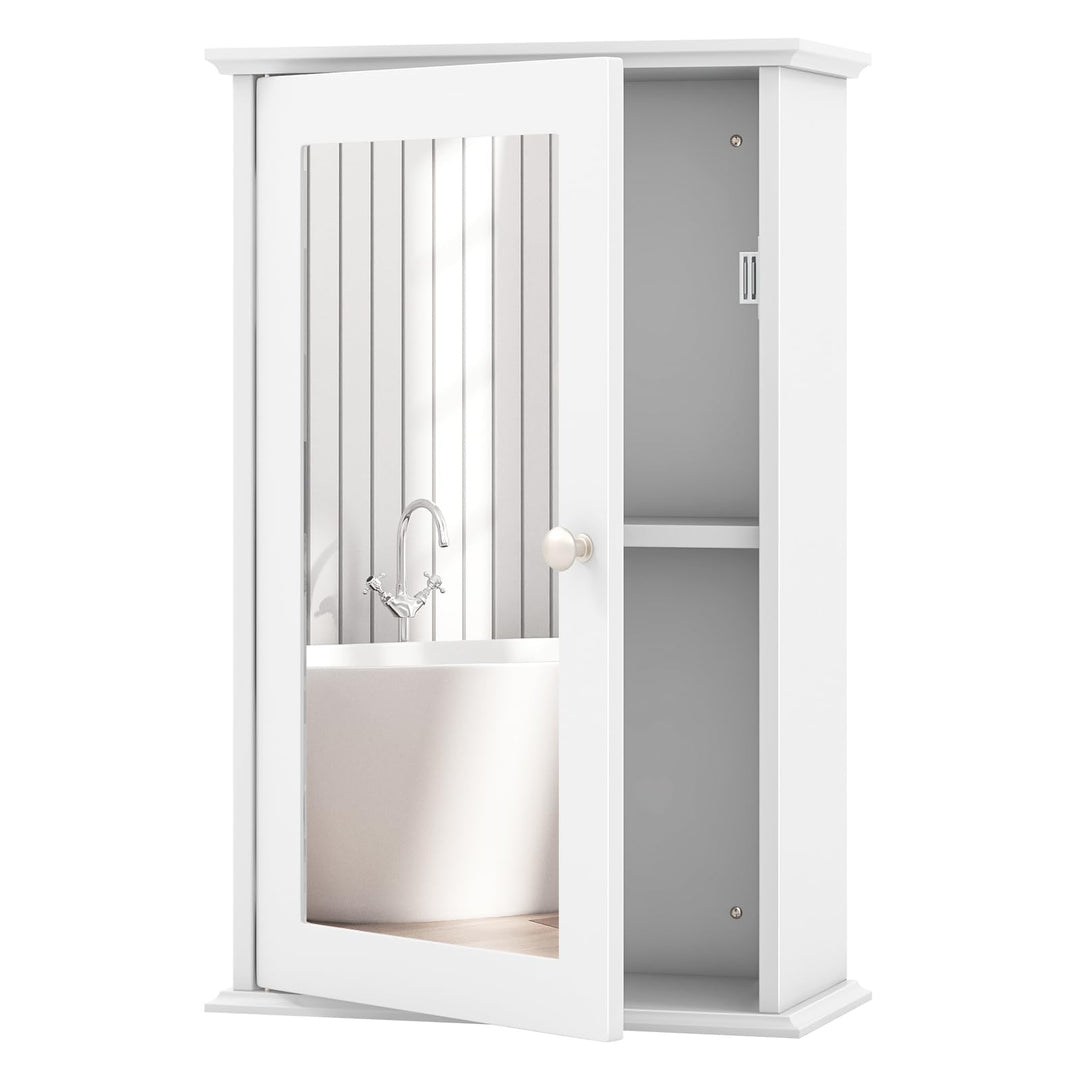 COSTWAY Bad Spiegelschrank, Hängeschrank mit Spiegeltür & Verstellbarer Ablage, Wandschrank Holz, Ba