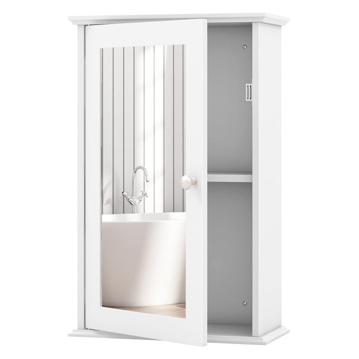 COSTWAY Bad Spiegelschrank, Hängeschrank mit Spiegeltür & Verstellbarer Ablage, Wandschrank Holz, Ba