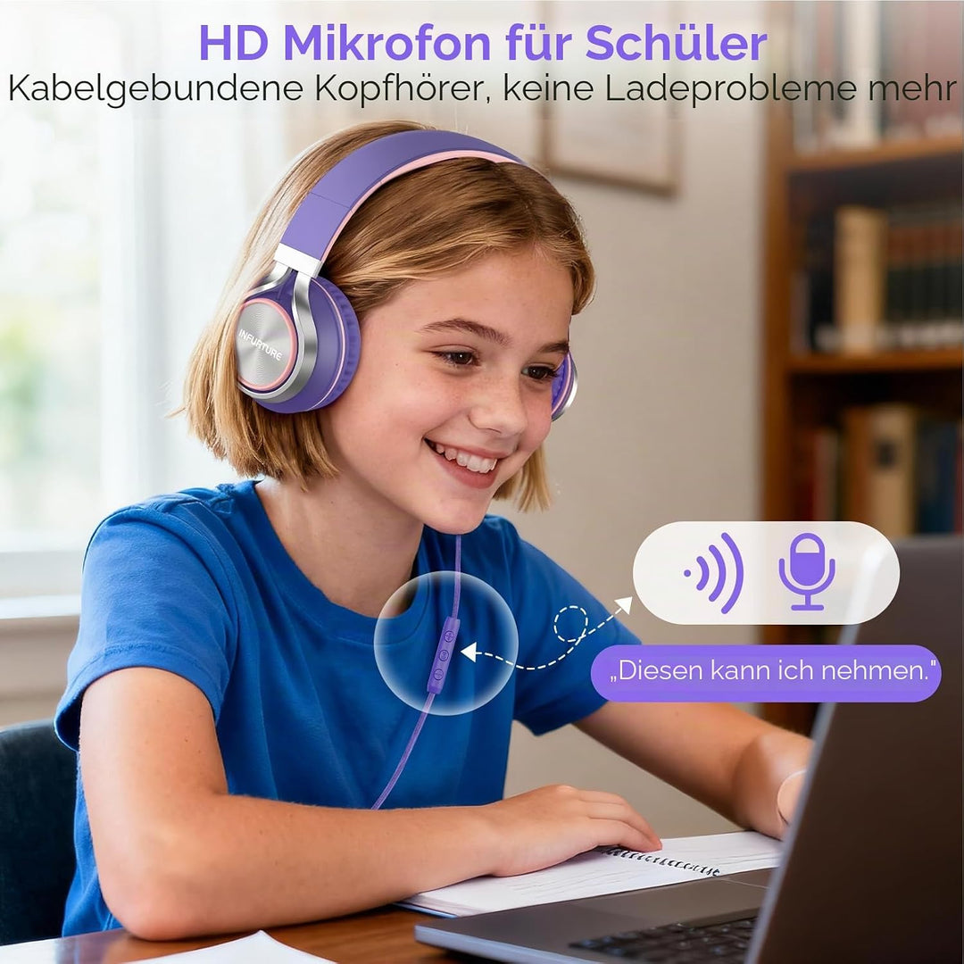 INFURTURE Kabelgebundene USB-C-Kopfhörer (Typ C) mit Mikrofon und Lautstärkeregler, verwicklungsfrei
