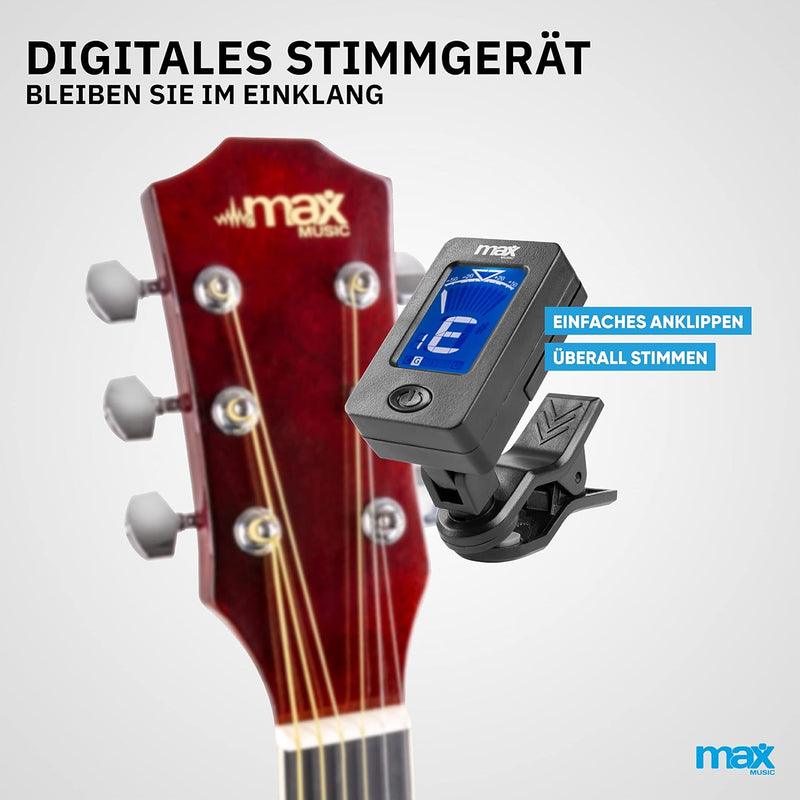 MAX SoloJam Westerngitarre, Akustik Gitarre Set, Acoustic Guitar, Akustikgitarre 4/4 mit Tasche, Ple