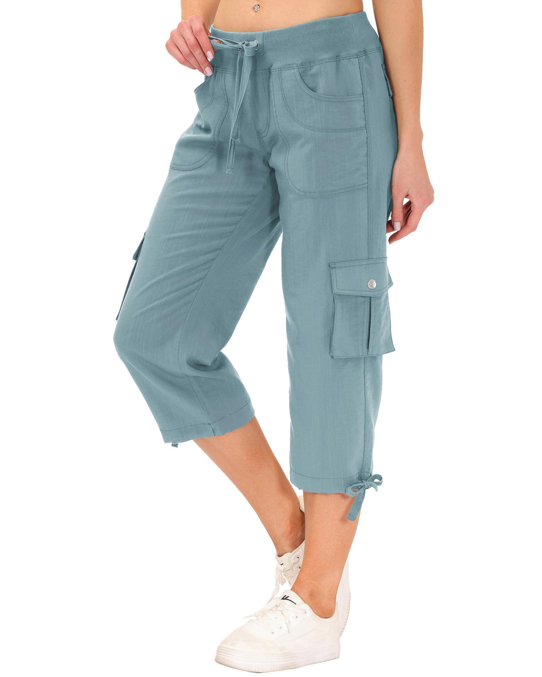 JINSHI Hosen Damen Sommer Cargohose 3/4 Lange Hosen Capri Freizeithose Outdoorhose Wanderhose mit Me