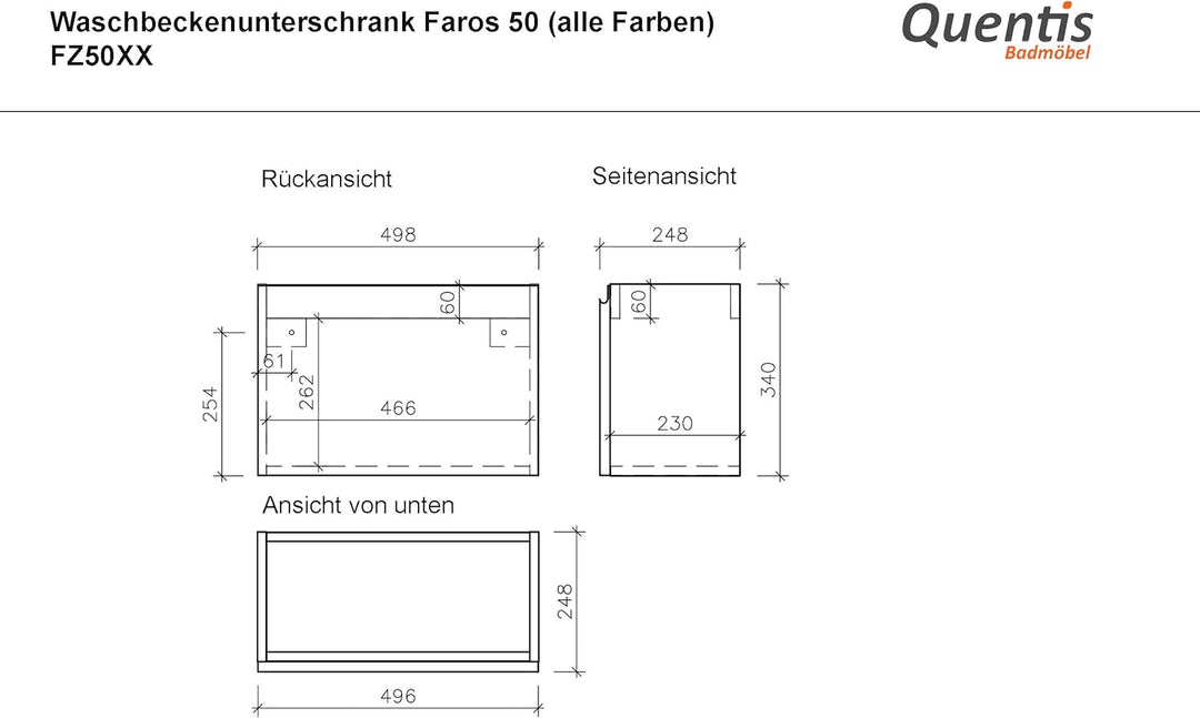 Quentis Badmöbel | Gäste-WC Möbel FAROS, Breite 50 cm, Waschplatzset 2-teilig, Waschbecken und Unter