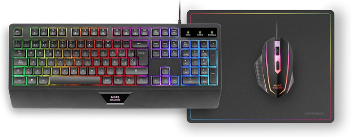 MARSGAMING MCP124, 3in1 Gaming Combo, Ergonomische H-Mech LED RGB Tastatur, RGB Maus 3200DPI HUANO S