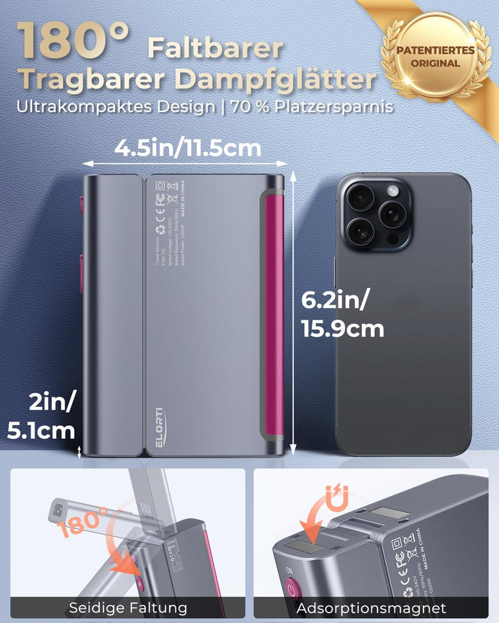 Steamer Dampfglätter (110-240V), 2-in-1 Dual Spannung Reise Dampfglätter, 1200W, 15s Schnellaufheizu