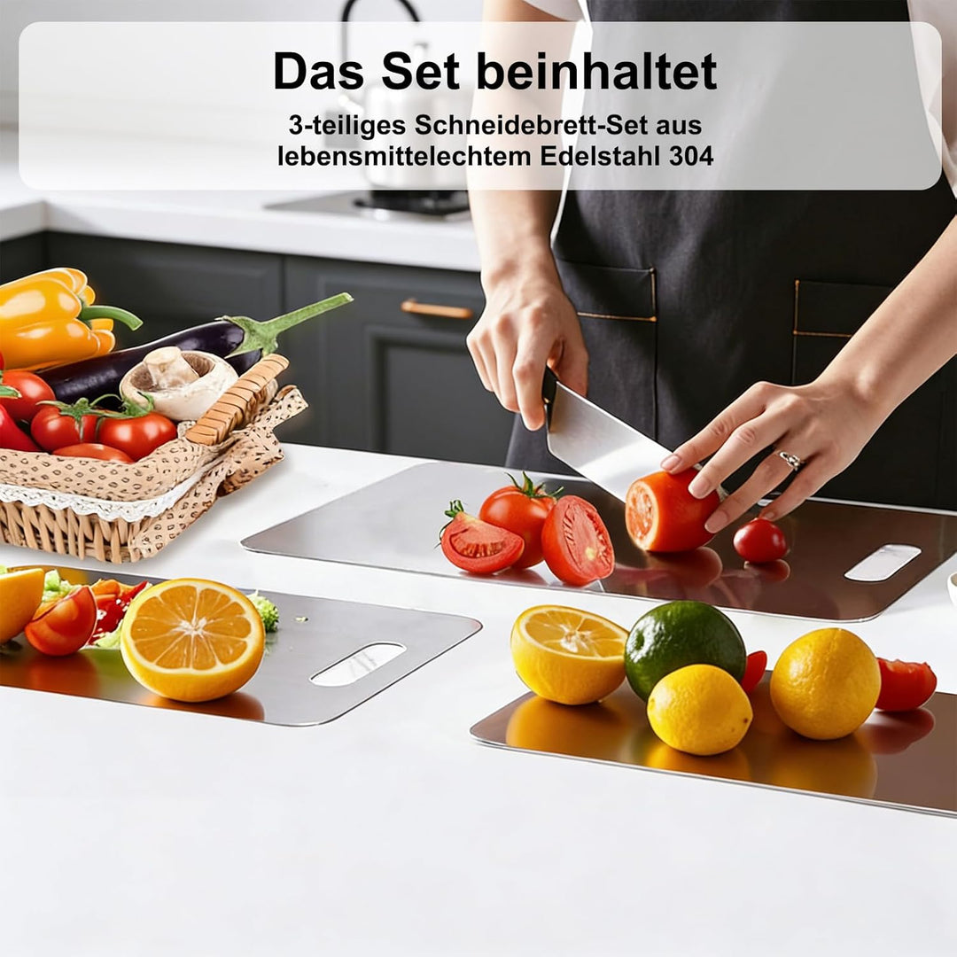 3PCS Schneidebrett Titan, Edelstahl Titanium Cutting Board, BPA-frei & Doppelseitiges, Multifunktion