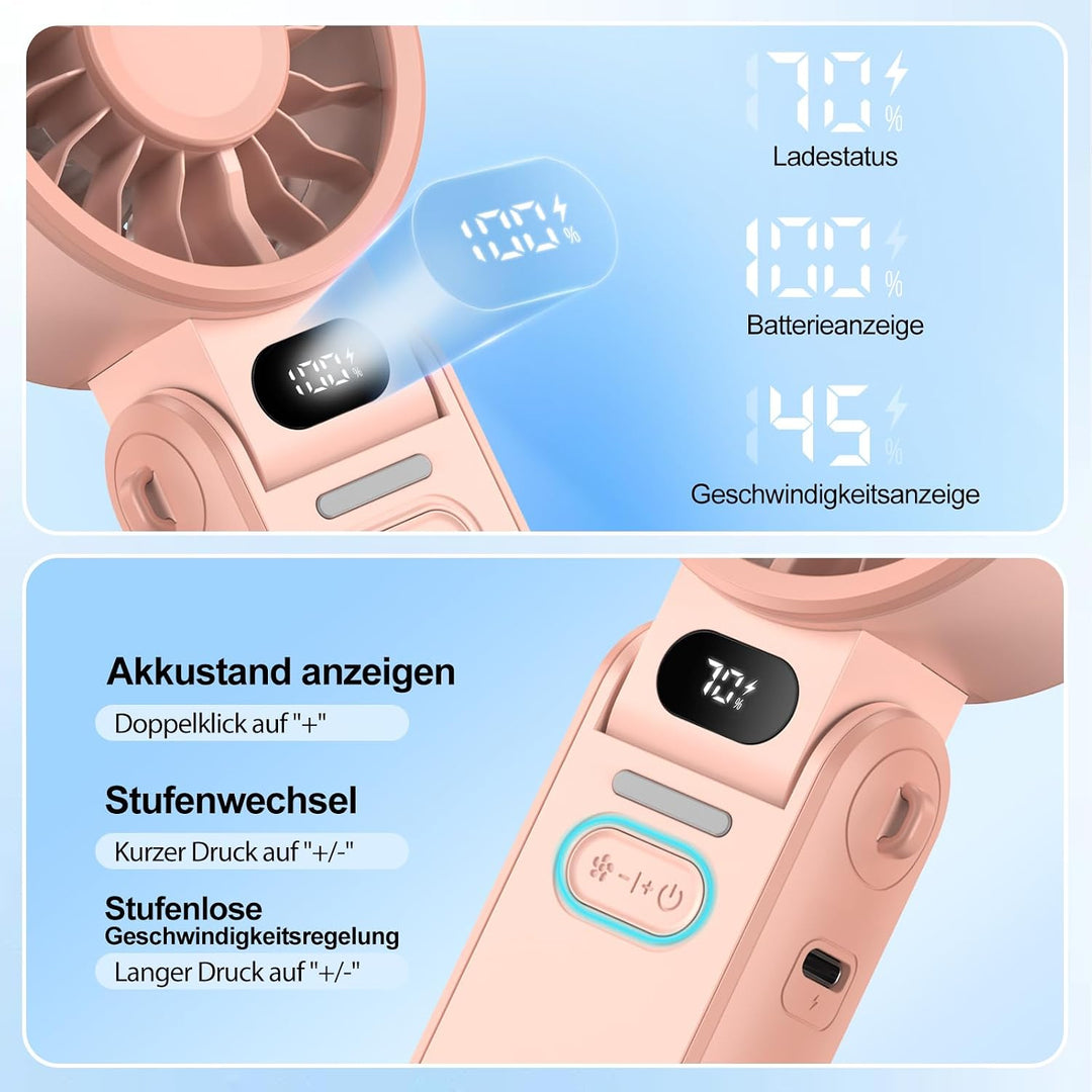 Handventilator 100 Stufen Leise Leistungsstark – Tragbarer Mini Ventilator USB Wiederaufladbar mit L