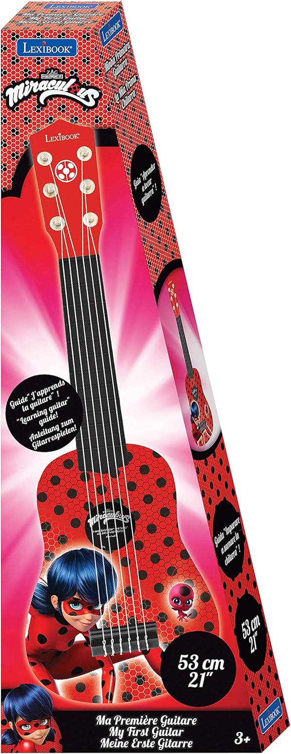 Lexibook K200MI Miraculous: Tales of Ladybug & Cat Noir erste Akustikgitarre aus Holz, 6 Nylonsaiten