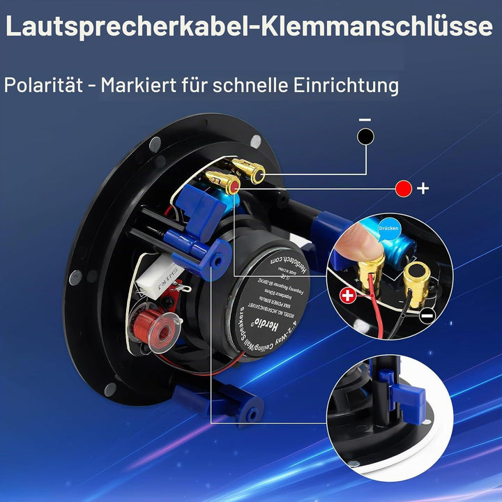 Herdio 4 Zoll Deckenlautsprecher, 160 Watt 2-Wege Einbaulautsprecher, kompatibel mit Bluetooth,Bündi