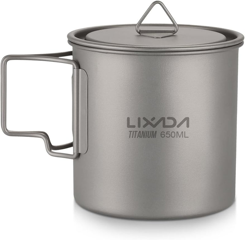 Lixada Titanium Topf Camping Tragbar Titan Wasser Tragbar Becher Tasse Klappgriff(300 ml,350 ml,420m