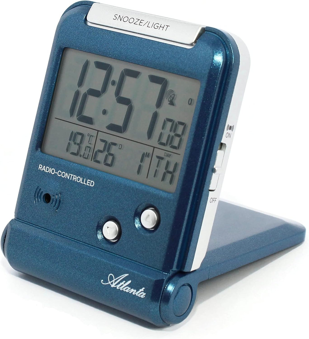 Atlanta Funkwecker Digital LCD-Anzeige Reisewecker mit Klappe Temperatur Rot - 1806/5