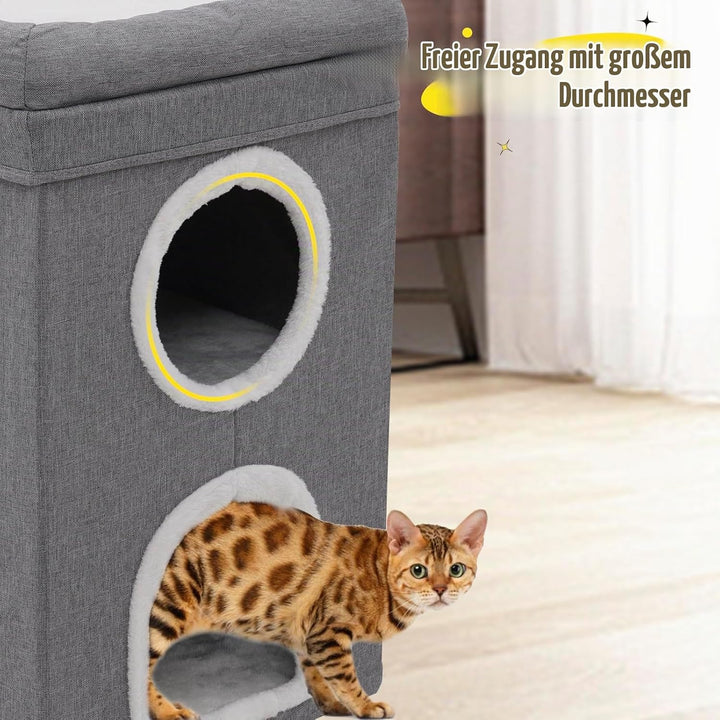 Siairo Katzenhaus Indoor, 3-stöckige Faltbares Katzenhöhle grosse Katzen, Katzenbetten für Indoor Ka