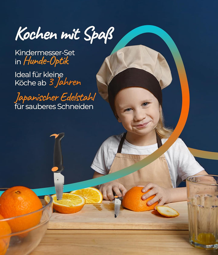 KUHN RIKON kinderkitchen Kindermesser Set Hund, schwarz/orange, Edelstahl, Schwarz & Orange Schwarz
