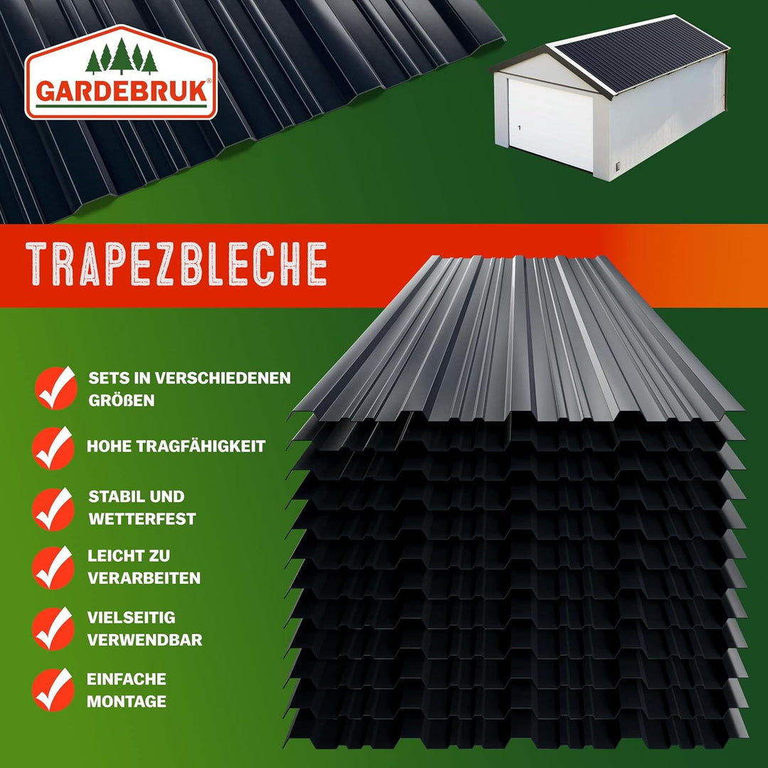 GARDEBRUK® 28x Trapezblech 110x46cm = 14m² Verzinkt Rostresistent Wetterfest Profilblech Dachblech W