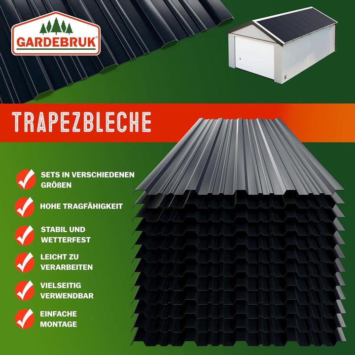 GARDEBRUK® 28x Trapezblech 110x46cm = 14m² Verzinkt Rostresistent Wetterfest Profilblech Dachblech W
