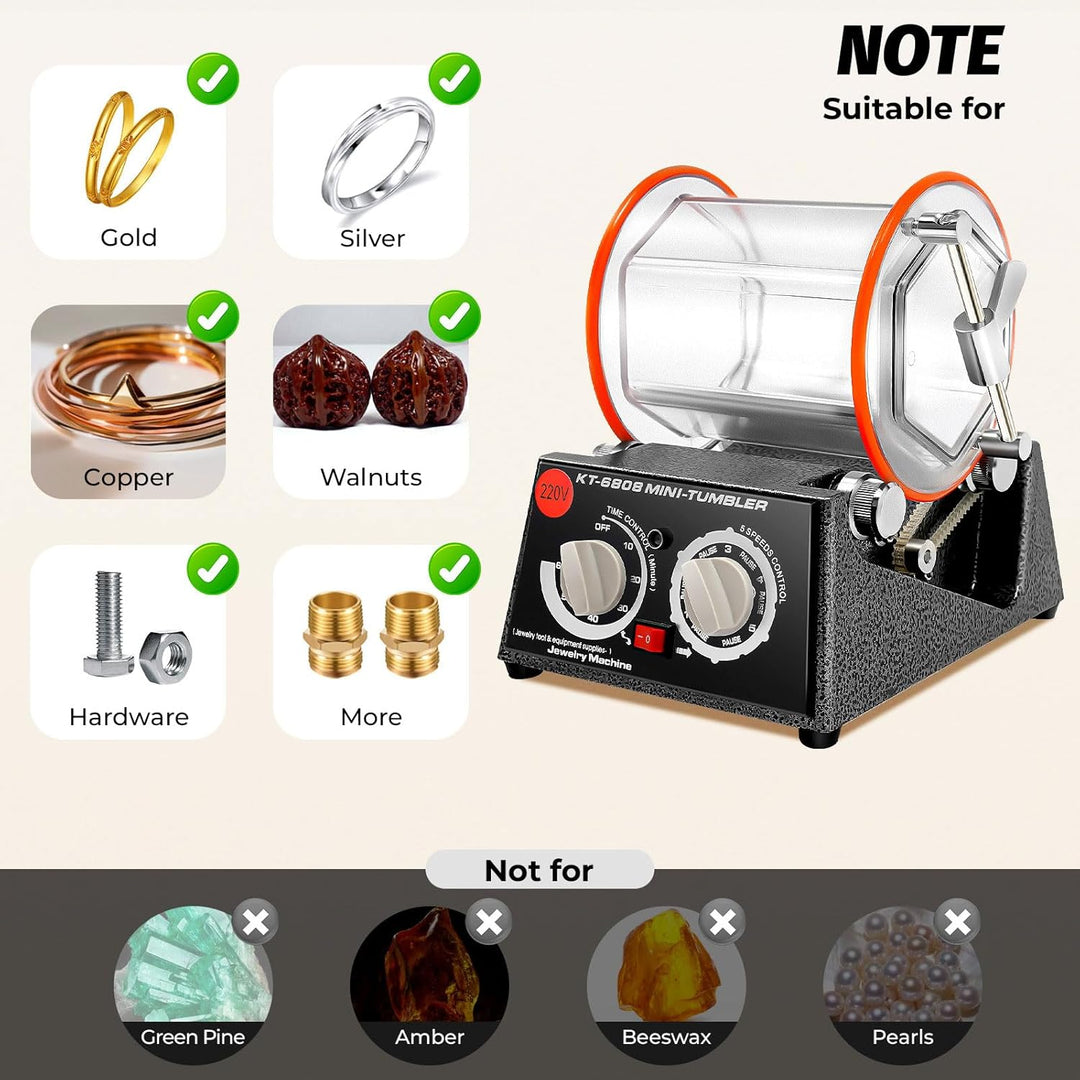 Rotary Tumbler Poliertrommel, 3KG Schmuck Poliermaschine mit 4 Geschwindigkeitssteuerung und Timer,