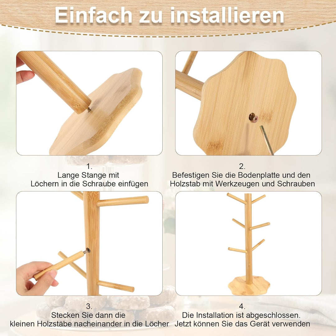 Brezelständer Holz 2 stück Brezelständer Tassenständer mit 6 Haken Brezelhalter aus Holz in Baumform