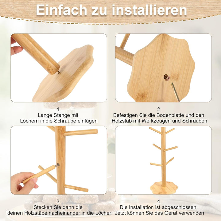 Brezelständer Holz 2 stück Brezelständer Tassenständer mit 6 Haken Brezelhalter aus Holz in Baumform