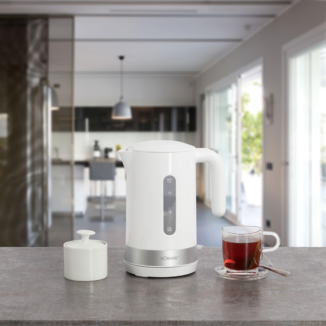 Bomann® Wasserkocher 1,8L Füllmenge, Sicherheitsklappdeckel, Kabellos, Kalkfilter, 360° Steckverbind