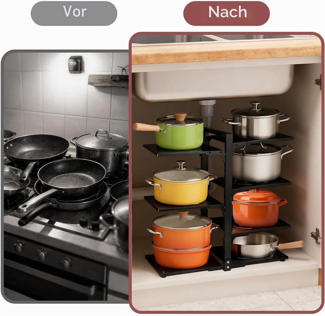 Pfannen-Organizer, 7-stöckig, verstellbar, robust, platzsparend, für Töpfe, Pfannen und Deckel, pass