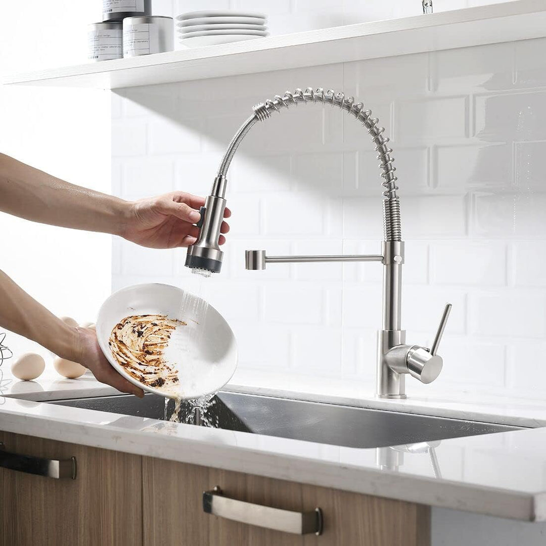 TIMACO LED Küchenarmatur mit Spiralfeder,Wasserhahn Küchen 360°Schwenkbare Spültischarmaturen,Brause