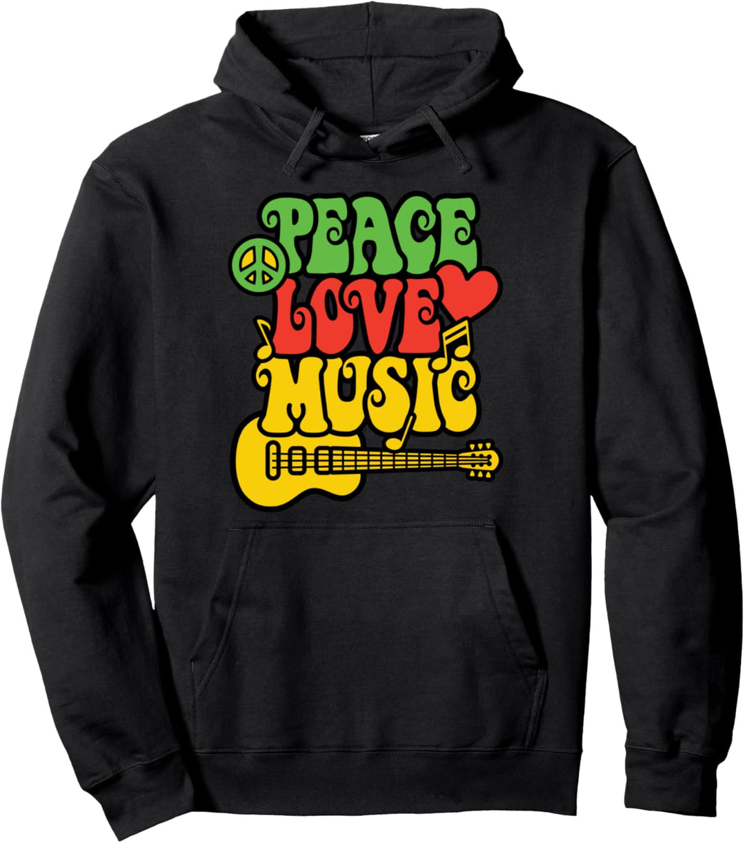 PEACE LOVE MUSIC Retro Rock & Roll Design Reggae Gitarre Pullover Hoodie