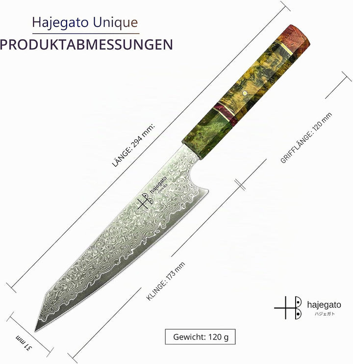Hajegato Damastmesser Küchenmesser Einzigartiges Griff Kochmesser Profi Messer Japanisches Messer Vg