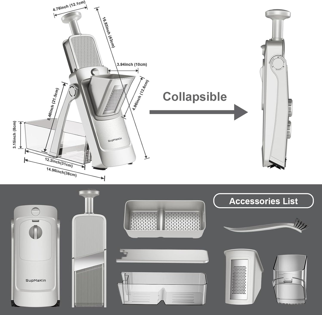 SupMakin Gemüseschneider, Once for All Verstellbar Gemüsehobel Genius Mandoline Vegetable Slicer Kar