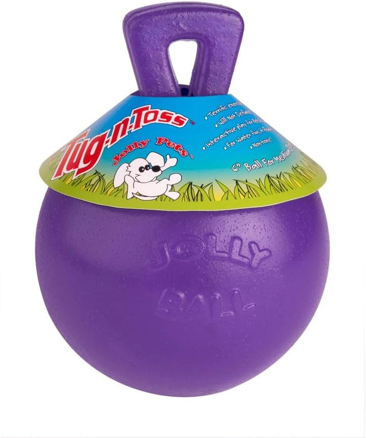 Jolly Pets Tug-n-Toss Robuster Hundespielzeugball mit Griff, 11,4 cm/klein, Violett 4.5 Inches/Small