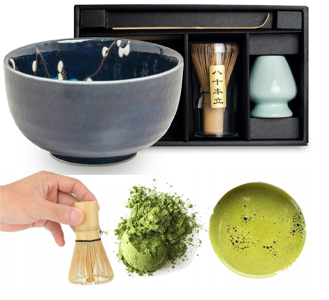 Matcha Set 4 tlg. Original japanische Schale mit Besen & Löffel Edo Japan Geschenkverpackung mit Mat