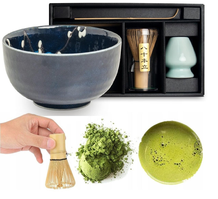Matcha Set 4 tlg. Original japanische Schale mit Besen & Löffel Edo Japan Geschenkverpackung mit Mat