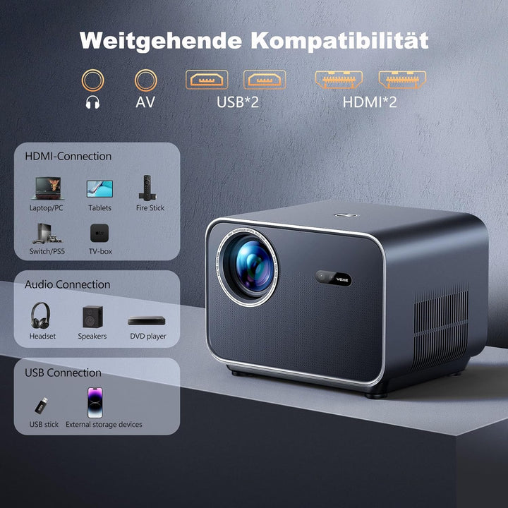 VGKE Smart Beamer 4k Heimkino, [Netflix Offizieller ＆ Autofokus] 30000 Lumen Full HD 1080p WiFi6 Blu