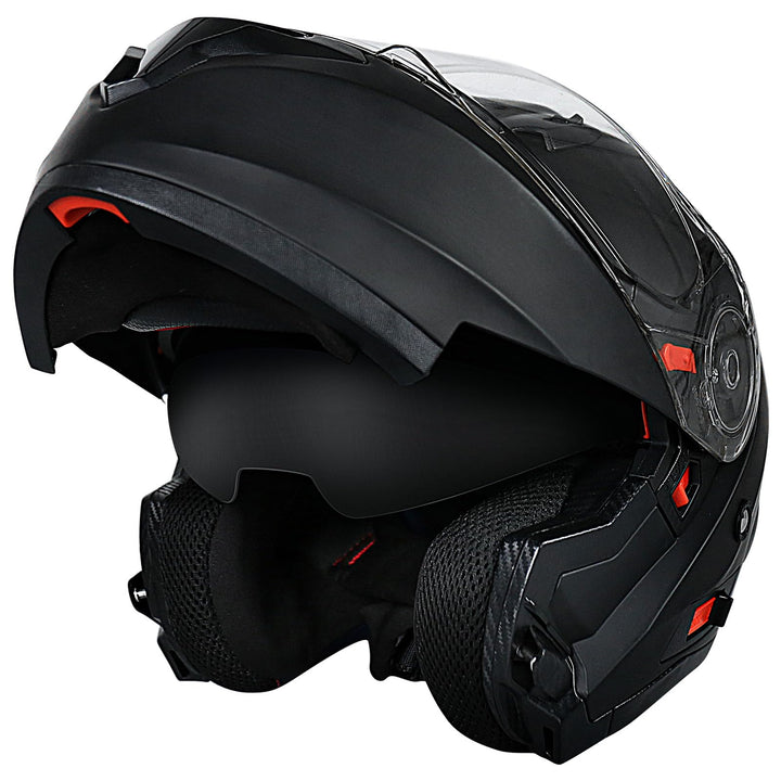Helm Motorrad, Motorradhelm Zertifiziert nach ECE 22.06, Klapphelm Motorrad Herren, Schwarzer und Gr