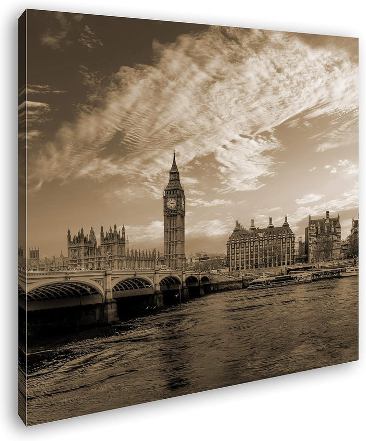 deyoli Skyline London Format: 70x70 Effekt: Sepia als Leinwandbild, Motiv fertig gerahmt auf Echthol