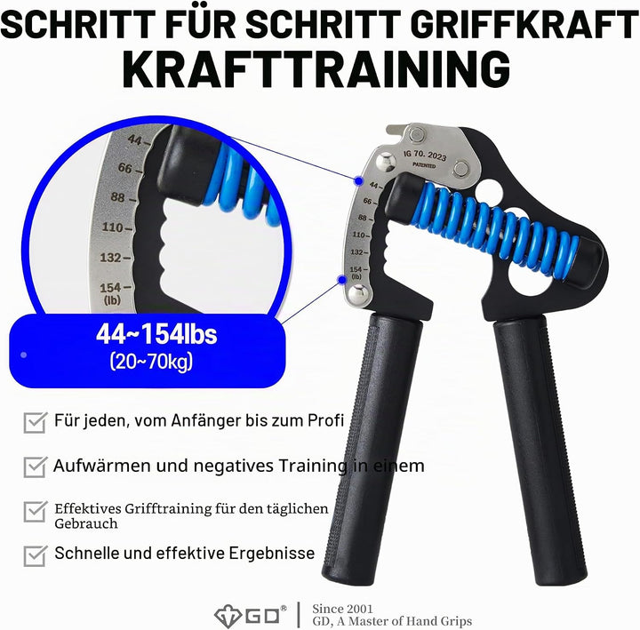 GD IRON GRIP 70 Handtrainer (verstellbarer Handgriff) Handgelenk- und Unterarm-Krafttrainer Handtrai
