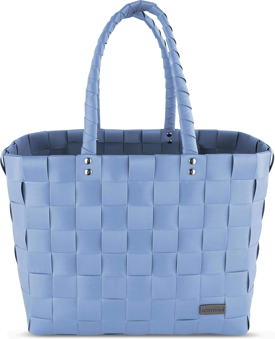 normani Einkaufstasche geflochten mit Henkeln - Tragetasche extra robust Farbe Light Blue Light Blue
