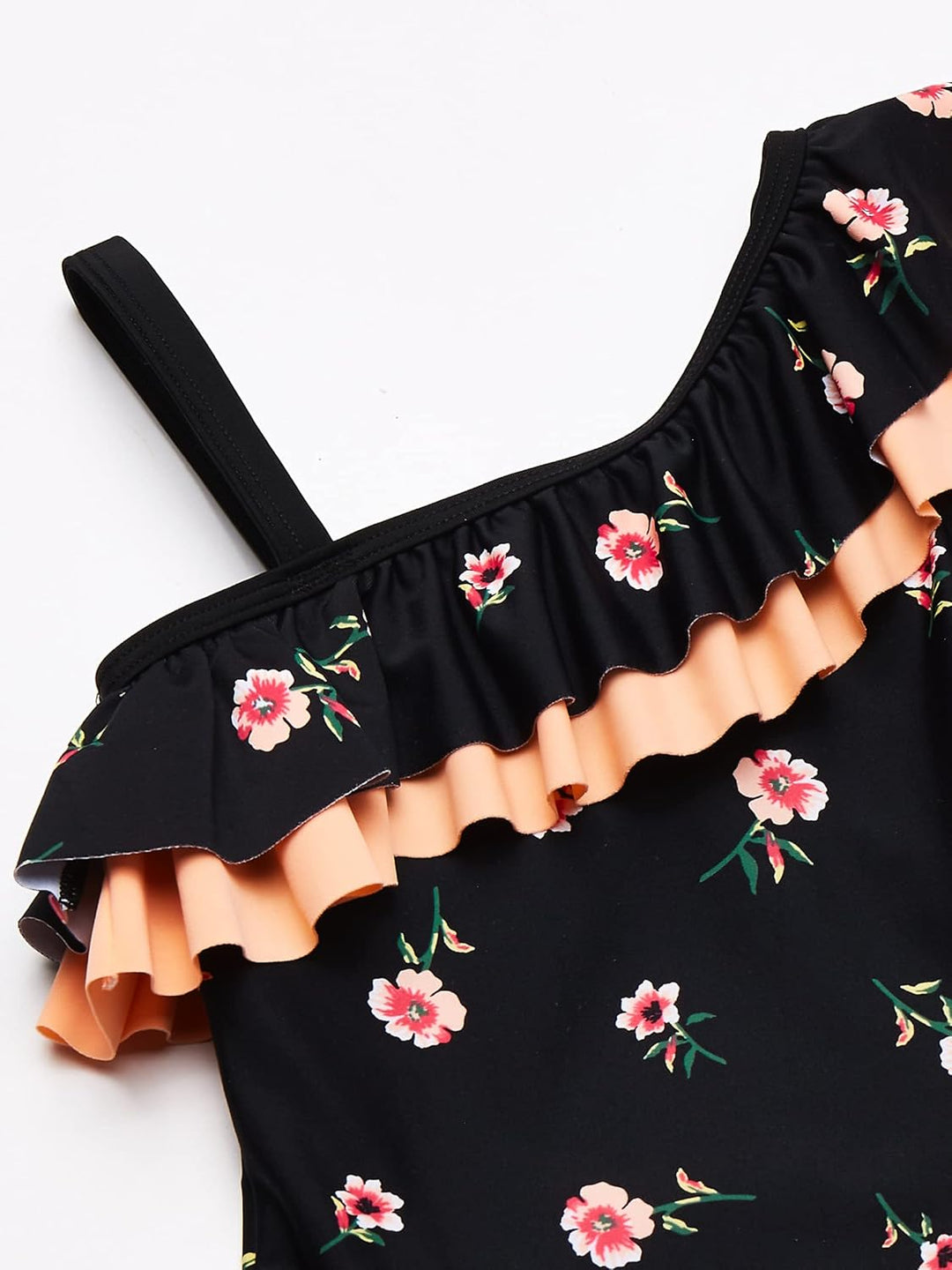 Kanu Surf Mädchen Morgan Floral Ruffle One-Shoulder 1-Piece Swimsuit Badeanzug 2 Jahre Schwarz, 2 Ja