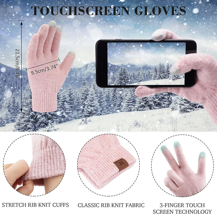 ZASFOU Damen Winter Mütze Schal Touchscreen Handschuhe Set Thermo Beanie Wintermütze Strickmütze Sch
