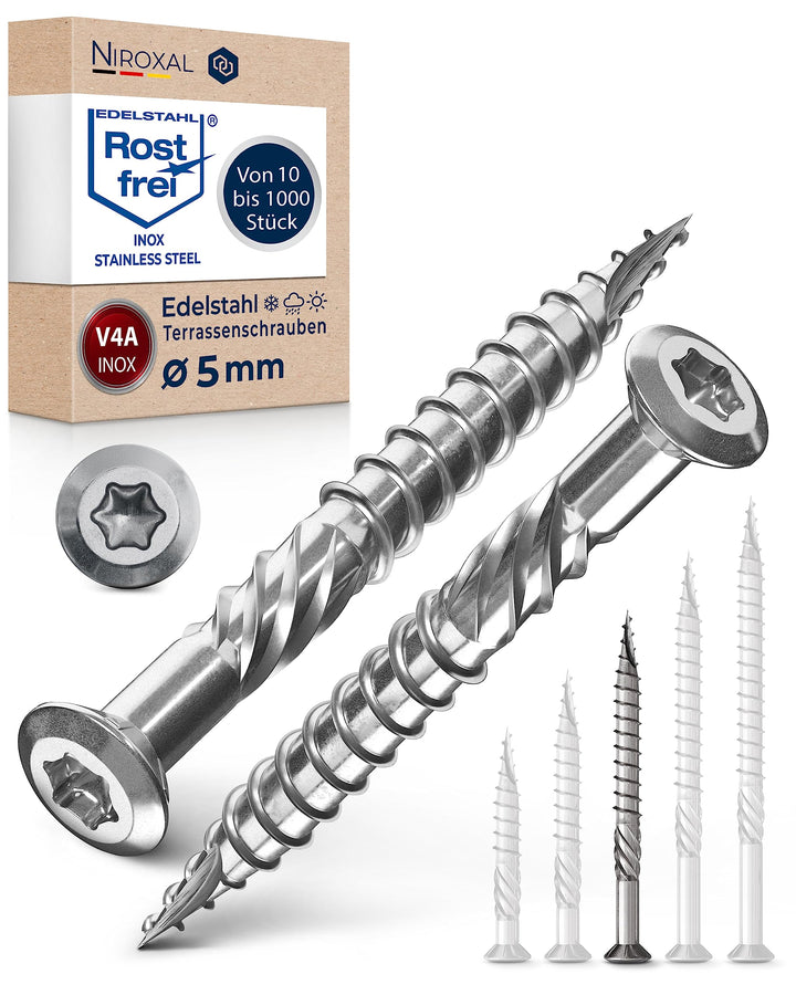 Terrassenschrauben 5x60 Edelstahl A4 Linsenkopfschrauben Torx Schrauben 5mm stark 800 Stück Holzschr