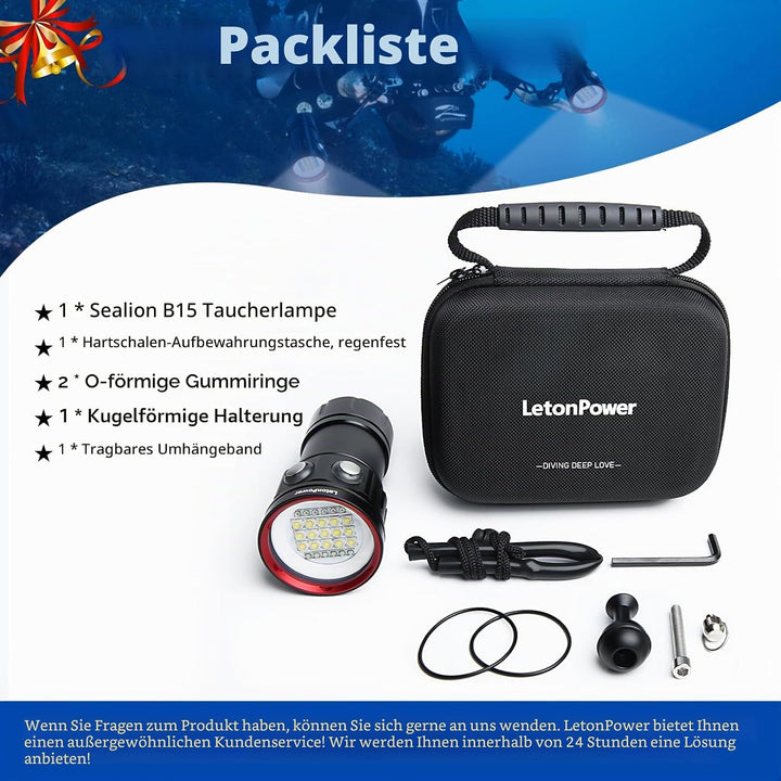 LetonPower B15 Tauchen Taschenlampe, 8000 Lumens Super Bright Underwater 80m Video Light, Scuba Dive