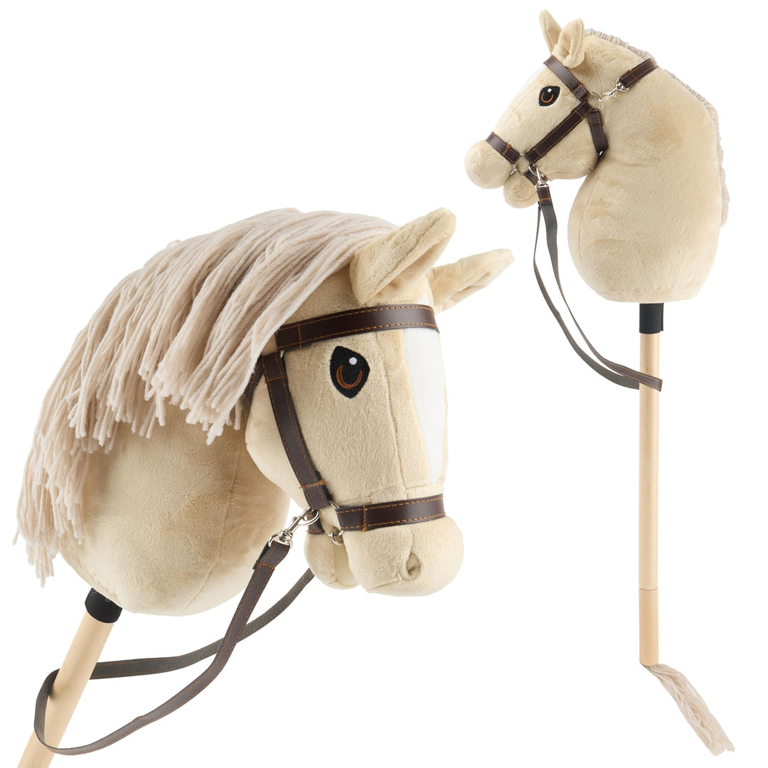 Bieco Hobby Horse Steckenpferd Beige - Grösse S, mit Trense | Abnehmbarer Stock & Schweif, für Sprin