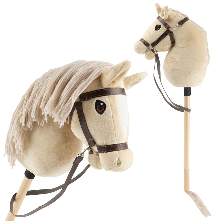 Bieco Hobby Horse Steckenpferd Beige - Grösse S, mit Trense | Abnehmbarer Stock & Schweif, für Sprin