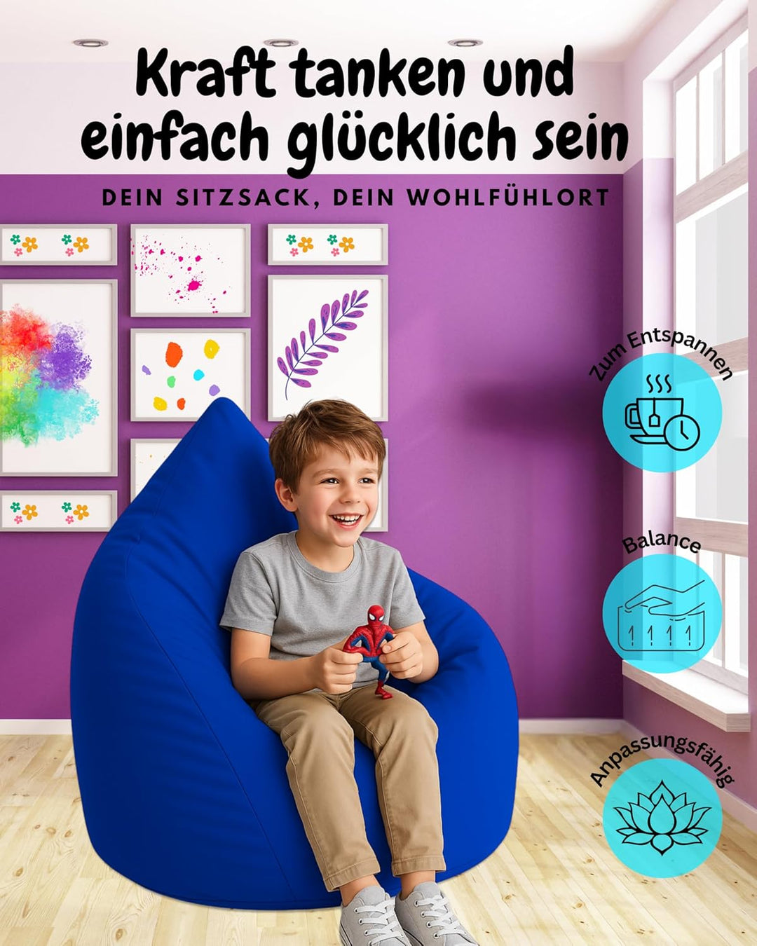 PATCH HOME Patchhome Sitzsack Tropfenform mit Reissverschluss Nachfüllbar - für In &amp; Outdoor - mit S
