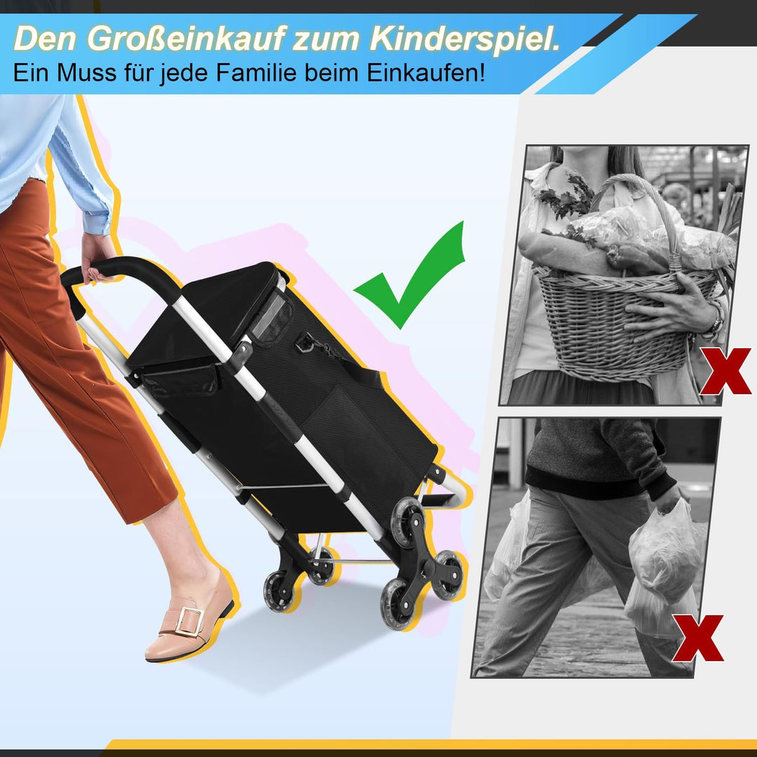 Einkaufstrolley Treppensteiger klappbar mit Kühlfach, 40L Volumen & bis 40kg belastbar | Einkaufswag