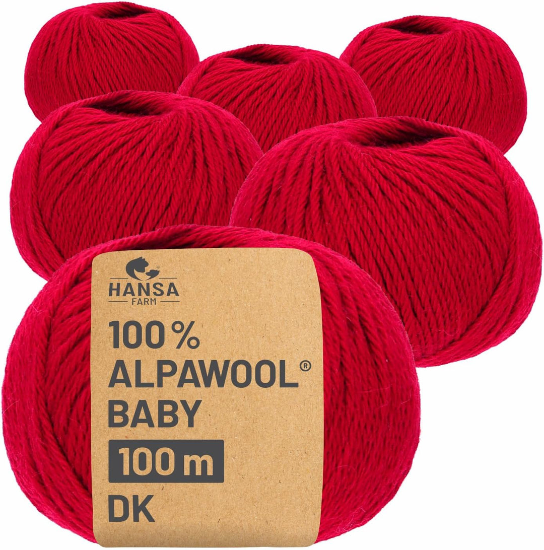 HANSA-FARM | 100% Baby Alpakawolle in 50+ Farben (kratzfrei) - 300g Set (6 x 50g) - weiche Alpaka Wo