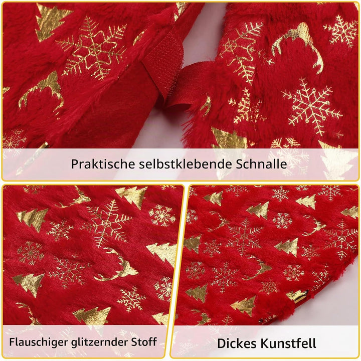 KONVINIT Weihnachtsbaum Rock Rot Weihnachtsbaumdecke Round Plüsch Christmasbaumdecke Glitzer Fell We