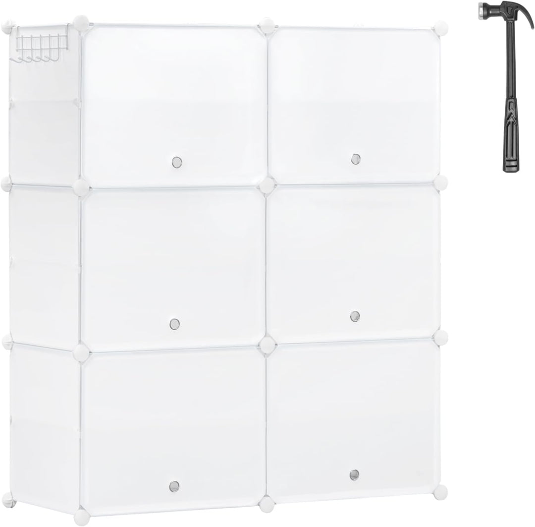 WOLTU Schuhregal 6 Fächern, Schuhschrank mit Türen, für 24 Paar Schuhe Weiss | DIY Schuhorganizer, S