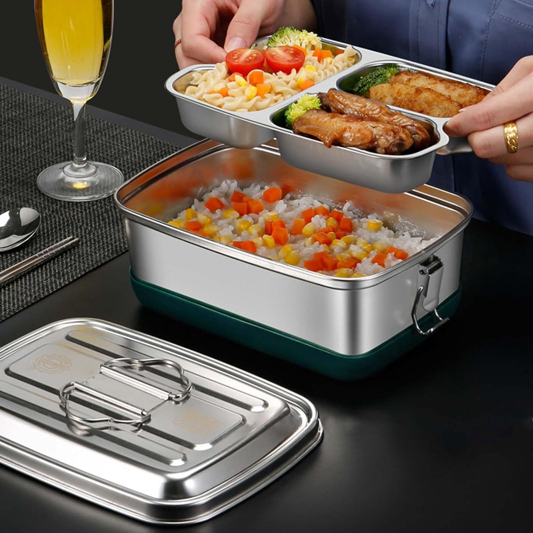 Brotdose Edelstahl, 2000ML Lunchbox Auslaufsicher Brotzeitdose mit Abtrennung und Dichtring, Brotdos