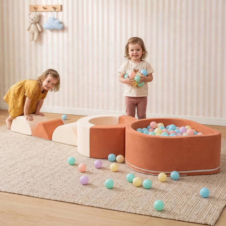 Zedachica 7PCS Schaumstoff Bausteine für Kinder,Softbausteine Baby mit Bällebad für Indoor Klettern,